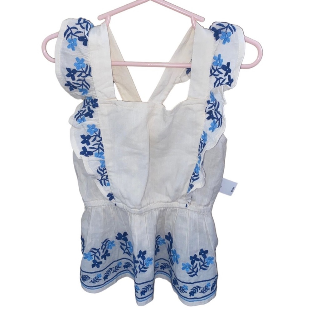 Old Navy Girls Embroidered Ruffle Top White Blue Size S 6/7 NWT